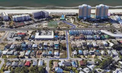 an aerial view of a city with tall buildings at Sunset Retreat TOO - 2BR - 4 Min Walk to Beach in Panama City Beach