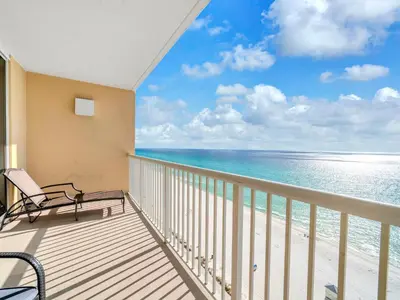 a balcony with a view of the ocean at Majestic Beach Towers One 1314 by Emerald Coast Retreats in Panama City Beach