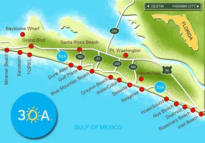 a map of santa rosa beach at Reverie Riviera in Panama City Beach