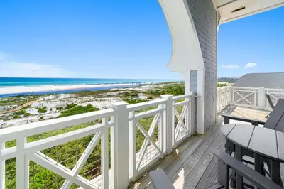 a balcony with a view of the beach at Paradise Loft l Luxury Beach Front Condo l Amazing Views in Santa Rosa Beach
