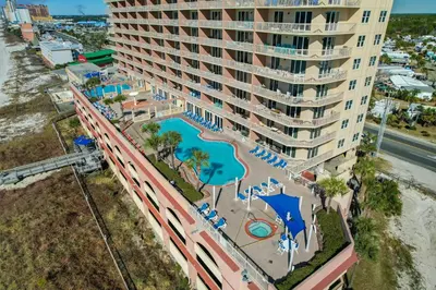 an aerial view of the hotel and the beach at Sea Horsey Retreat l Community Heated Pool l Amazing Ocean Views l Beachfront Condo in Panama City Beach