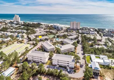 an aerial view of a city with the ocean at One Bedroom at Beachwood Villas on 30a in Seagrove, Florida in Santa Rosa Beach