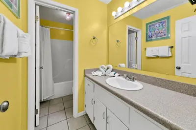 a bathroom with a sink and a shower at Laguna Beach Breeze in Panama City Beach