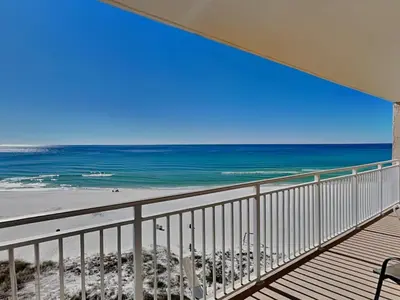 a balcony with a view of the beach at Dunes of Panama #D705 in Panama City Beach