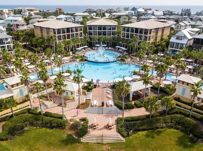 an aerial view of a pool at a resort at Endless Summer Dream - Cottage Near the Beach with Shared Pool Access in Seacrest