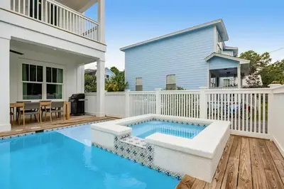 a swimming pool in the backyard of a house at Sunny Side Up by Travel Life Vacations in Santa Rosa Beach