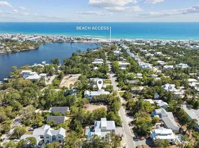 an aerial view of a city with the ocean at Gulfside Hideaway in Santa Rosa Beach
