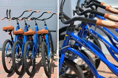 two pictures of bikes parked next to each other at 30A Beach House with Golf Cart - Whatcha Dune in Inlet Beach