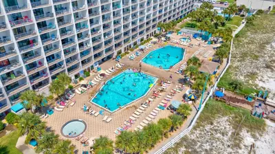 an aerial view of a hotel with two pools at The Summit 926 - One Bedroom Beachfront Condo in Panama City Beach