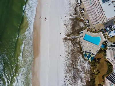 an overhead view of a beach and the ocean at Dunes of Panama C104 - First Floor Gem in Panama City Beach