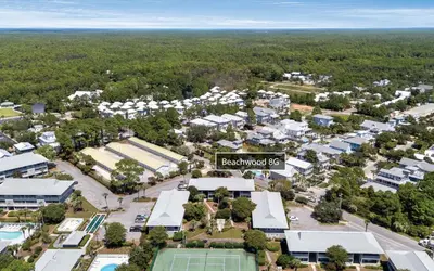 an aerial view of a small town with a tennis court at Beachwood 8G in Santa Rosa Beach