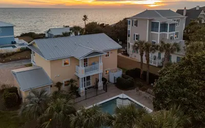 an aerial view of a house and the ocean at Ethridge House in Santa Rosa Beach