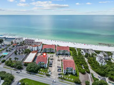 an aerial view of a resort with the beach at 2 The Sea- Private Beach- Pool in Santa Rosa Beach