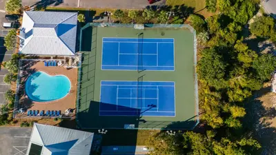 an overhead view of two large solar arrays on a building at Beachside Villa 811 in Santa Rosa Beach