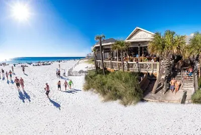 a group of people on the beach at a restaurant at Seychelles 407 in Panama City Beach
