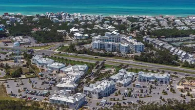 an aerial view of a resort near the ocean at Salty Seabreeze in Seacrest