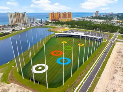 an aerial view of a sports field with frisbees on it at Pet Friendly Beach House - Beachside Sunrise in Panama City Beach