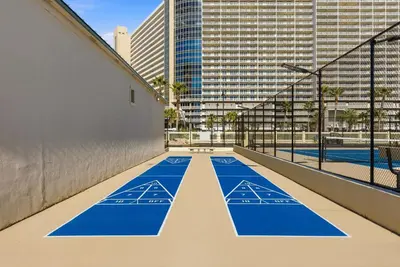 a view of an empty basketball court in a city at Beachfront! Balcony Views! Pools and Beach Access in Panama City Beach