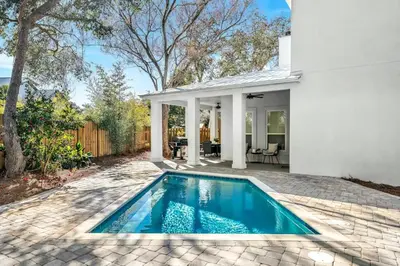 a swimming pool in the backyard of a house at Where Waters Meet by Travel Life Vacations in Watersound Beach