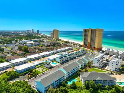an aerial view of a resort on the beach at Southwind I Condo #K8 in Panama City Beach