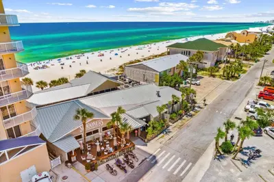 an aerial view of a beach and buildings and the ocean at Emerald Escape 1 - 3 Blocks to Beach in Panama City Beach