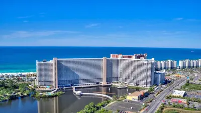 an aerial view of a resort near the ocean at Laketown Wharf Beach Resort in Panama City Beach