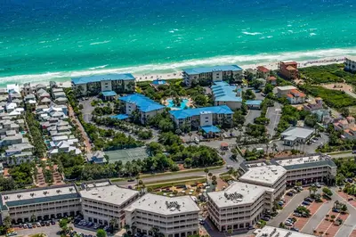 an aerial view of a resort near the ocean at Spacious getaway with Gulf view beach access tennis & pickleball in Seacrest