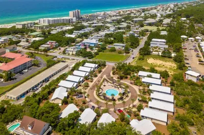 an aerial view of a resort near the ocean at Dog-friendly home with pool patio & washer&dryer in Santa Rosa Beach