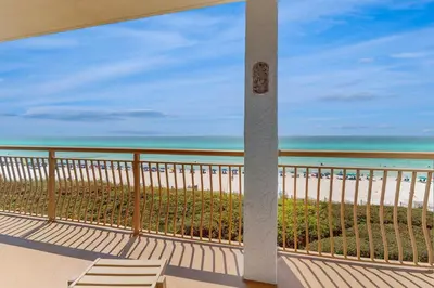 a balcony with a view of the beach at Open-concept beachfront home with balcony lagoon pool beach access pickleball in Seacrest