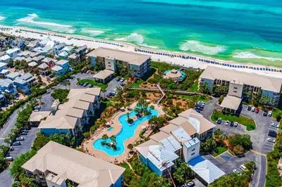 an aerial view of the pool at the resort at Lavish High Pointe condo with resort pool amazing ocean view & pickleball in Seacrest