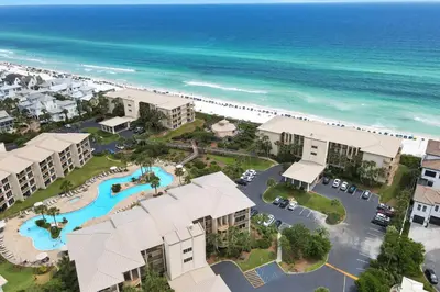 an aerial view of a resort near the beach at Gulf front condo with beach access pool hot tub tennis & pickleball in Seacrest