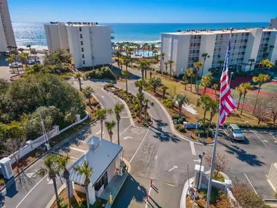 an aerial view of a street in front of the beach at Dunes of Panama E1702 - Sunrise & Sea Breezes in Panama City Beach