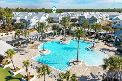 an aerial view of a pool at a resort at Prominence- 3 BR, steps to the resort style pool, Big Chill & Bikes in Santa Rosa Beach
