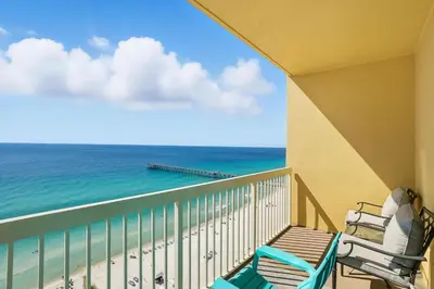 a balcony with a view of the ocean at Calypso 2-1907 West in Panama City Beach