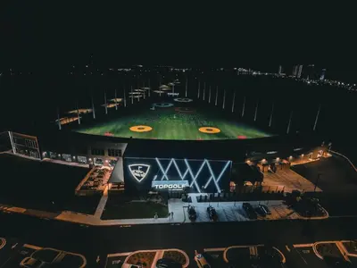 a night view of a frisbee park at night at Seychelles 907 in Panama City Beach