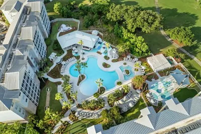 an overhead view of the pool at the resort at Marriott's Legends Edge at Bay Point in Panama City Beach