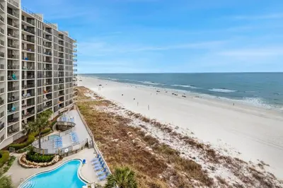 an aerial view of a hotel and the beach at Edgewater Tower 2-611 in Panama City Beach