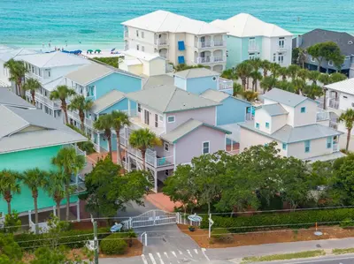 an aerial view of houses and the ocean at 30A Beach House - Sanibel in Seagrove Beach