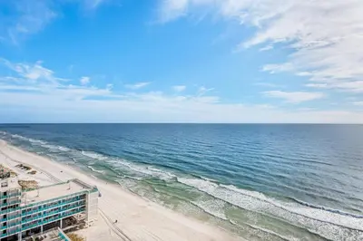 an aerial view of the beach and ocean at Ocean Reef 1708 in Panama City Beach