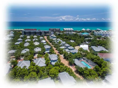 an aerial view of a resort near the ocean at Magnolia Cottages by the Sea by Panhandle Getaways in Watersound Beach