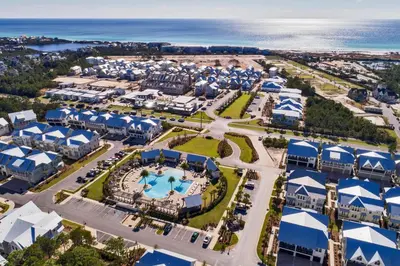 an aerial view of a resort with a pool at Prominence Rentals on 30A by Panhandle Getaways in Watersound Beach