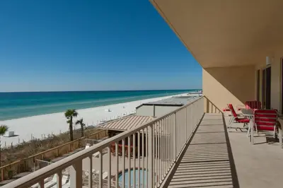 a balcony with a view of the beach at Oceanfront Condo with Spacious Balcony - Unit 0306 in Panama City Beach