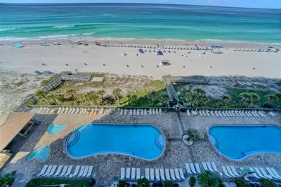 an overhead view of a beach with two swimming pools at Gorgeous Condo with Breathtaking Ocean View - Unit 0803 in Panama City Beach