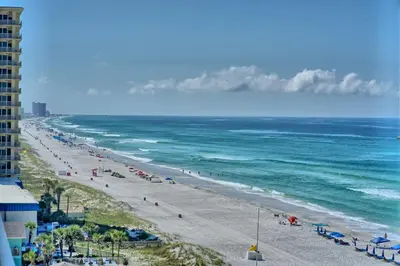 a view of a beach with people and the ocean at Gorgeous Condo with Breathtaking Ocean View - Unit 0803 in Panama City Beach