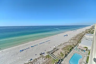 an aerial view of the beach and ocean at Luxurious Beachfront Condo with Beachside Pool Access and Free WiFi - Unit 1202 in Panama City Beach