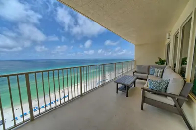 a balcony with a view of the ocean at Pleasant Oceanfront Condo with Large Balcony and Beach Access - Unit 1605 in Panama City Beach