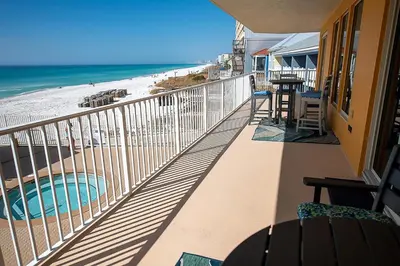 a balcony with a view of the beach at Treasure Island 0212 in Panama City Beach