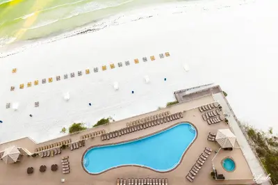 an aerial view of a resort with a swimming pool at Treasure Island 2210 in Panama City Beach