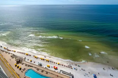 an overhead view of a beach and the ocean at Treasure Island 2312 in Panama City Beach