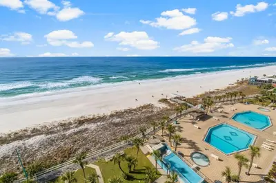 an aerial view of the beach and the ocean at The Summit 1128 in Panama City Beach